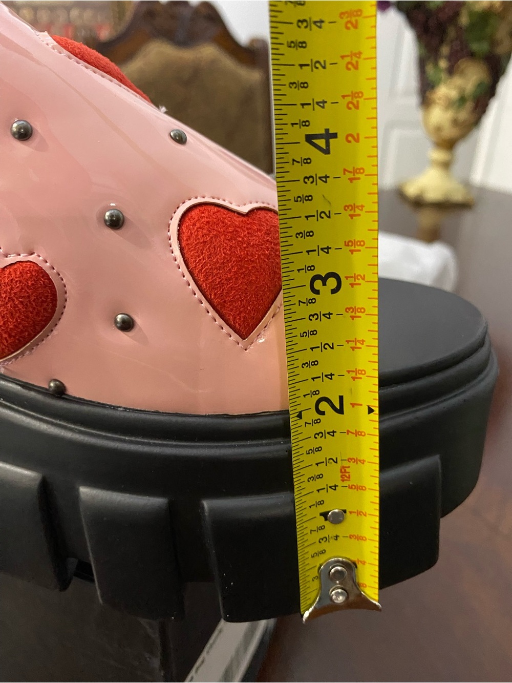 LaModa Pink Chunky Platform Sandals with Red Heart Accents - Picture 8 of 16